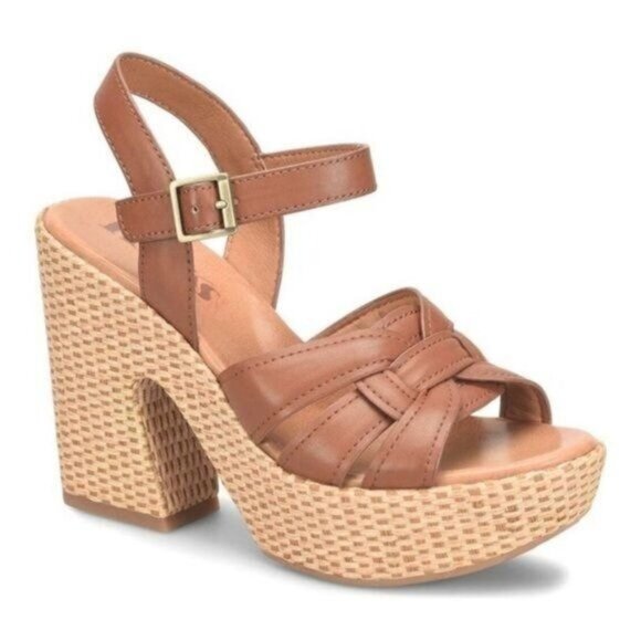 Korks by Kork-Ease Dee Sandals Strappy Wedge Heel Platforms Cognac Brown Size 10 - Picture 1 of 9